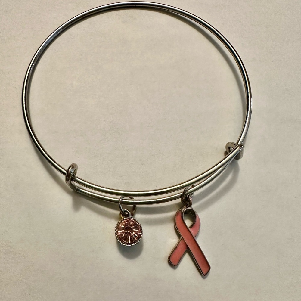 Silver Expandable Breast Cancer Awareness Bracelet